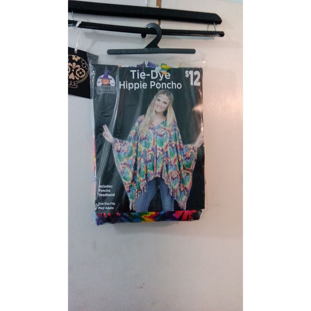 Tie-Dye Hippie Poncho Halloween Costume One Size with Headband New